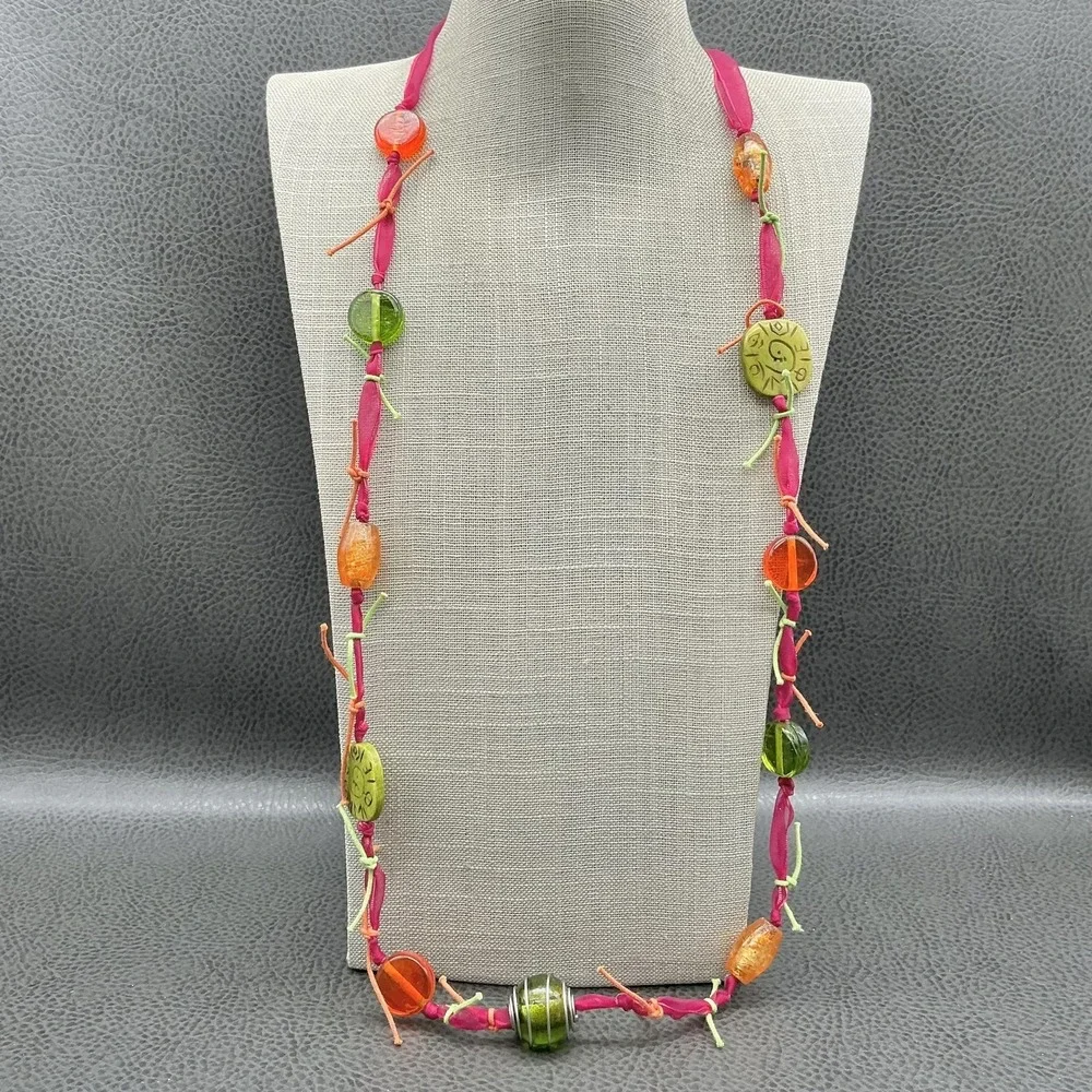 Treska Multicolor Beaded Necklace Ribbon 26 In Boho Womens Statement‎ Jewelry